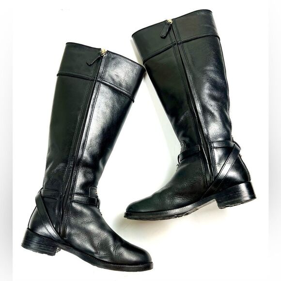 Tory Burch Teresa Black Leather Riding Boots - Picture 4 of 14
